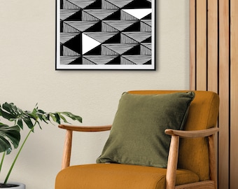 Geometric Art Print: Monochrome Abstract Wall Decor (Digital Download)