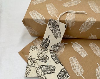 Étiquettes cadeaux en papier faites à la main, papier recyclé, étiquettes de balançoire Feuille de banane