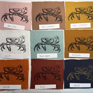 Linen Patch: Crab Lino Print, Textile Craft, fabric patches