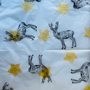 3 x stella e cervo Carta velina ecologica stampata a mano, carta velina, carta da regalo, confezione, bella confezione di carta natalizia