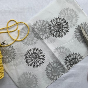 3 x girasole, carta velina ecologica stampata a mano, carta velina, carta da regalo, confezione, bella confezione.