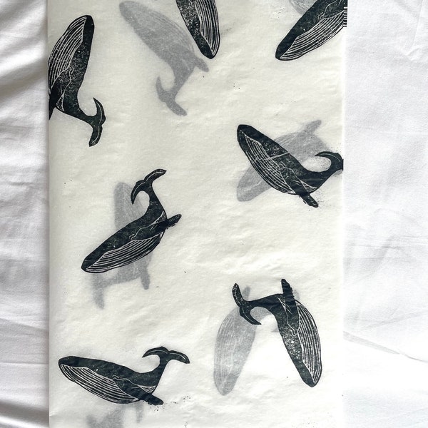 3x Whale , Handprinted Eco Tissue paper, tissue paper, gift wrap, packaging, pretty packaging