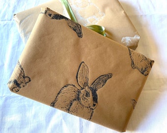 Emballage cadeau Bunny Rabbit, papier d’emballage imprimé à la main, emballage cadeau, emballage cadeau de luxe, emballage cadeau écologique