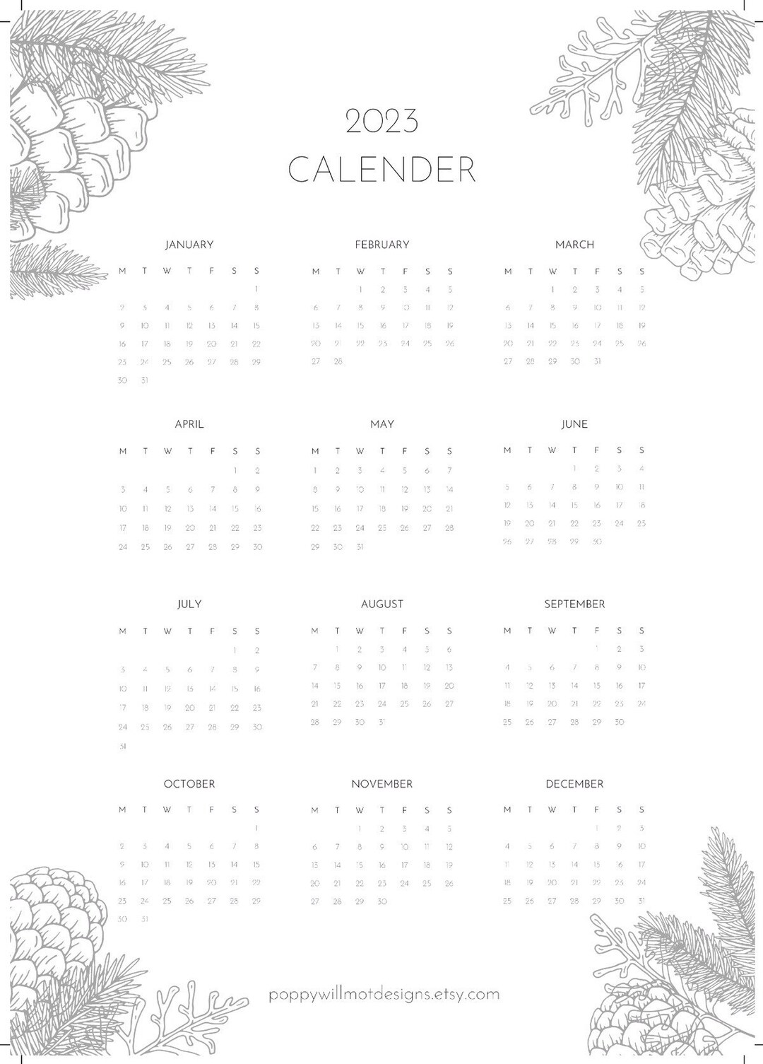 2023 Calender Minimalist Printable PDF Template - Etsy