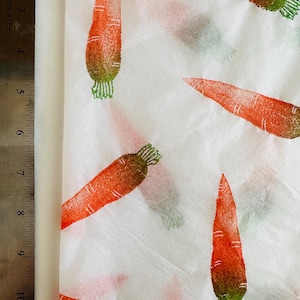 3 x carta velina ecologica stampata a mano a forma di carota, carta velina, carta da regalo, imballaggio, bella confezione.