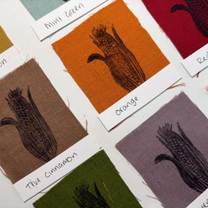 Hand Printed Linen Corn Patch: Cottagecore Fabric Applique