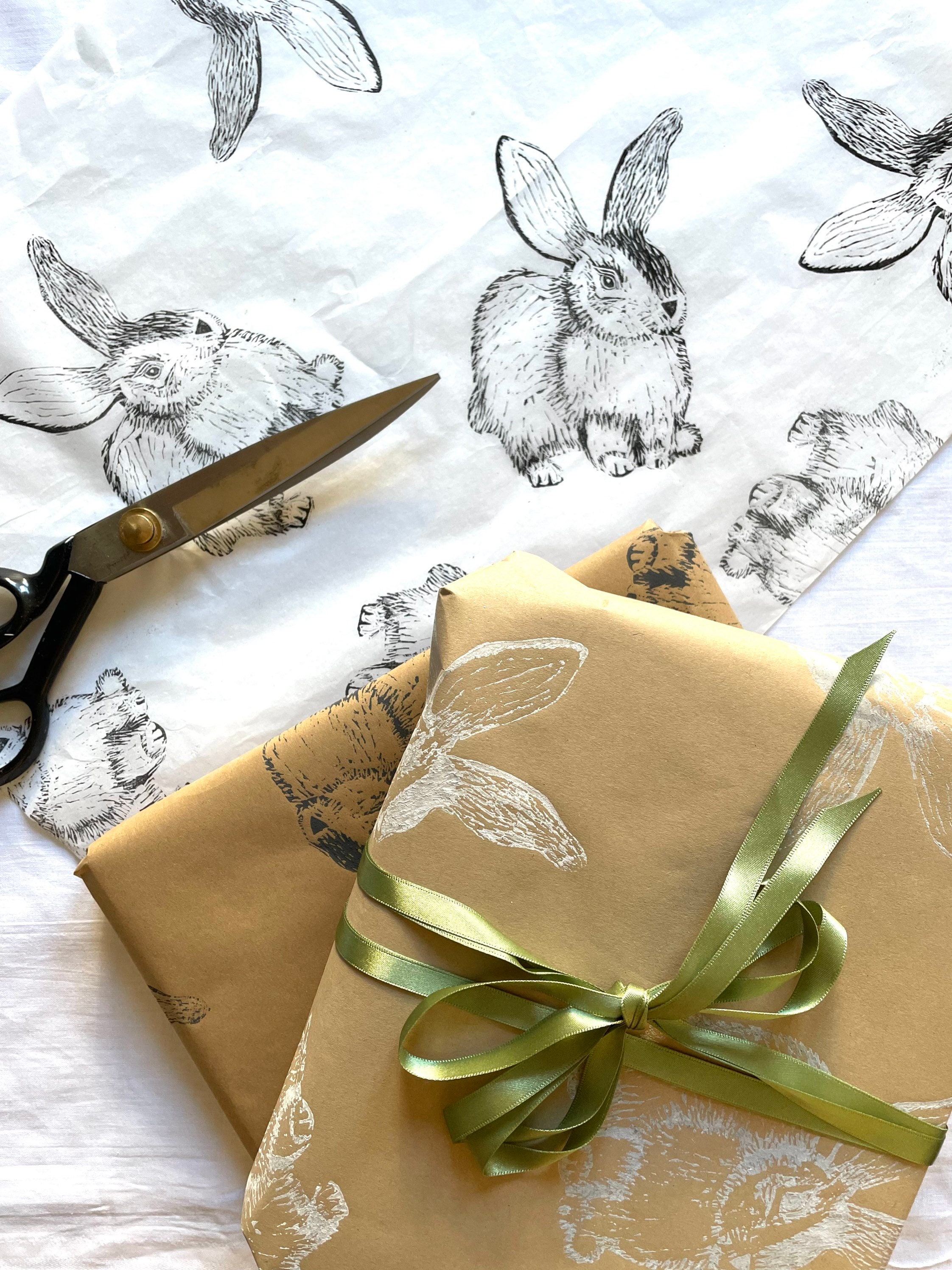 Handprinted Bunny Rabbit Tissue Paper: Eco-friendly Gift Wrap (3 Sheets ...