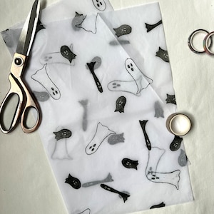 3 x simpatici fantasmi Carta velina ecologica stampata a mano, carta velina, carta da regalo, confezione, bella confezione, Halloween
