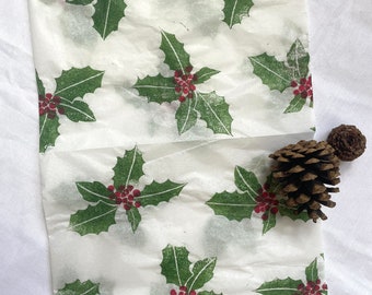 3x Holly, Handprinted Eco Tissue paper, tissue paper, gift wrap, packaging, pretty packaging.