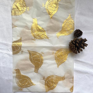 3x Golden Partrige, carta velina ecologica stampata a mano, carta velina, carta da regalo, confezione, bella confezione. 3x fogli di carta velina natalizia,