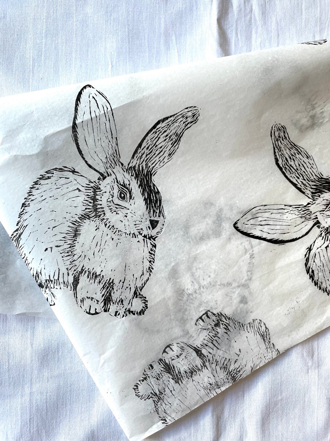 Handprinted Bunny Rabbit Tissue Paper: Eco-friendly Gift Wrap (3 Sheets ...