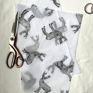3 x cervo cervo Carta velina ecologica stampata a mano, carta velina, carta da regalo, confezione, bella confezione, Natale