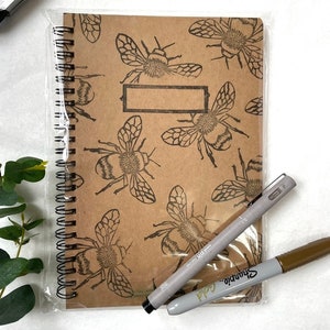 Ordinateur portable | Journal | A5 | Lino Print | carnet de croquis | Imprimé à la main