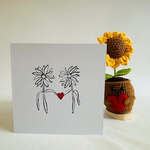 Amor de flores, namorados, galentines, corações, cartão de amor, impresso à mão, cartões de felicitações, cartões de presente, cartão reciclado