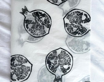3x Handprinted Pomegranate Eco Tissue Paper: Gift Wrap