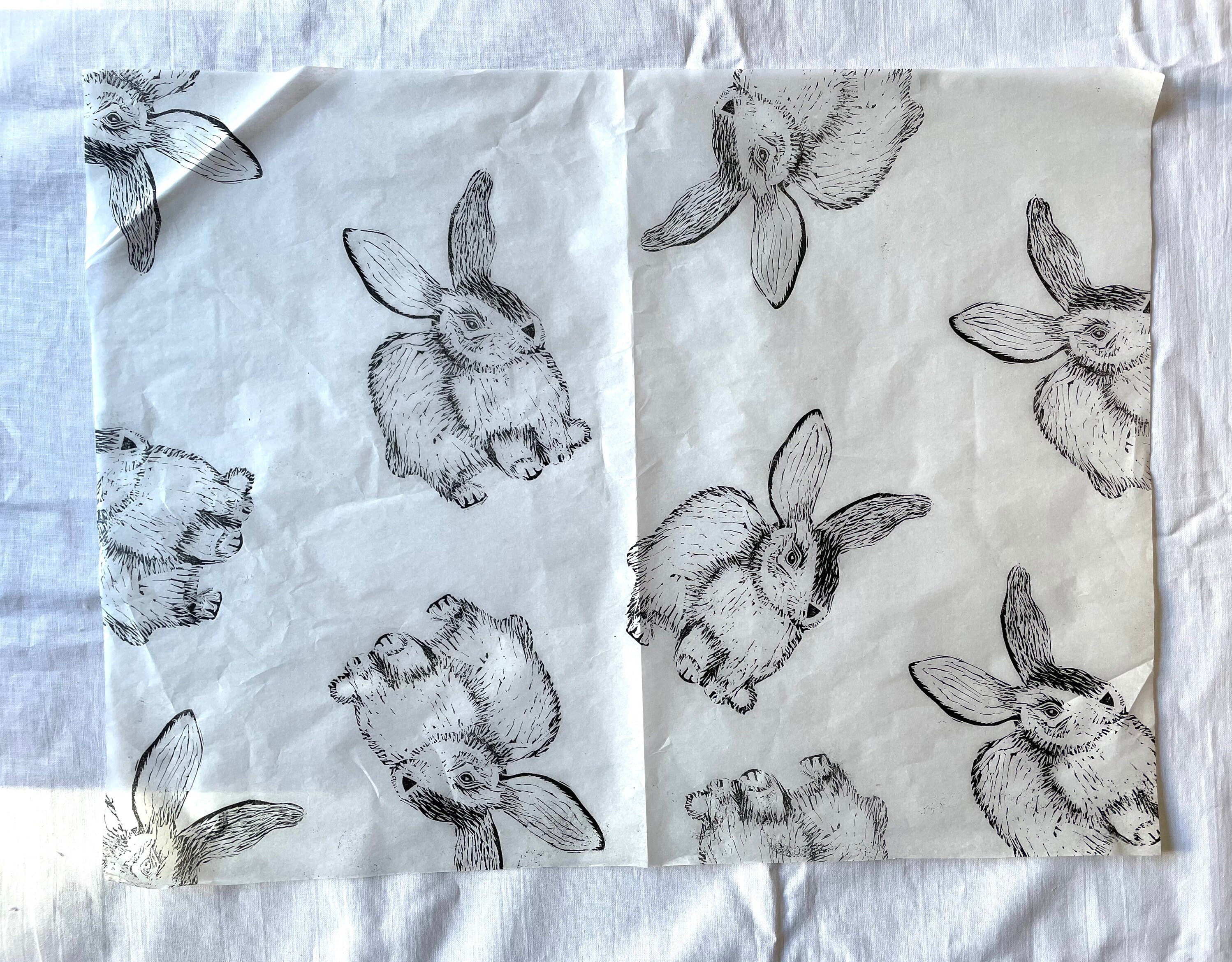 White Rabbit Tissue Handprinted Bunny Rabbit Tissue Paper: Eco-friendly Gift Wrap (3 Sheets ...
