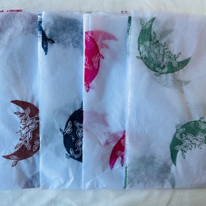 3x Fiori di luna, Carta velina ecologica stampata a mano, carta velina, carta da regalo, imballaggio, bella confezione.