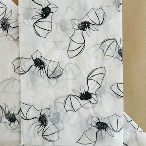 3 x Carta velina ecologica stampata a mano a forma di pipistrello, carta velina, carta da regalo, imballaggio, graziosa confezione.