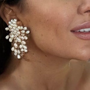 Freshwater Pearl Cluster Earrings: Gold Wire Bridal Jewelry