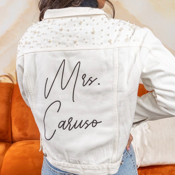 Veste de la mariée, veste en jean de la mariée, cadeau de douche nuptiale, cadeau de la mariée, veste en jean, veste Mme Jean, veste de personnalisation, vestes en jean,