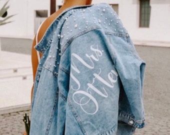 Bride Jean Jacket, Rhinestone Denim Jacket Customized Jean Jacket, Gift for bride, custom denim jacket, Personalized Denim Jacket, Denim