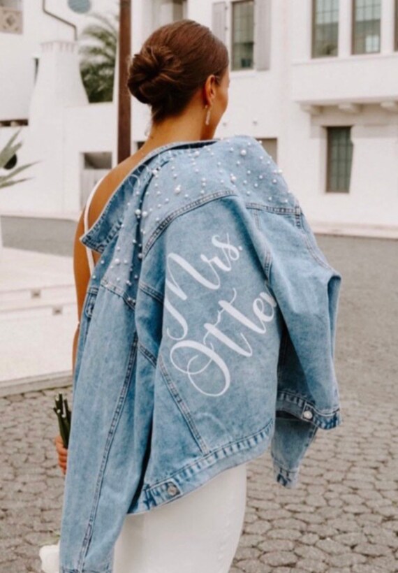 Custom Denim Jacket. Bride Denim Jacket Rhinestone Monogram 