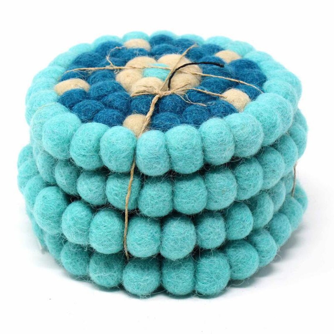 10 Colors available FELT BALL COASTERS 4Pack Handcrafted Etsy