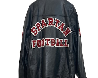 Vintage Leather Varsity Jacket Mens 2XL Spartan Football Lorne Park 2004 Lined