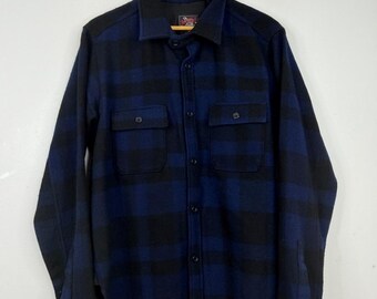 Vintage Woolrich Shirt Mens XL Blue Black Plaid Wool Flannel Shacket Made in USA