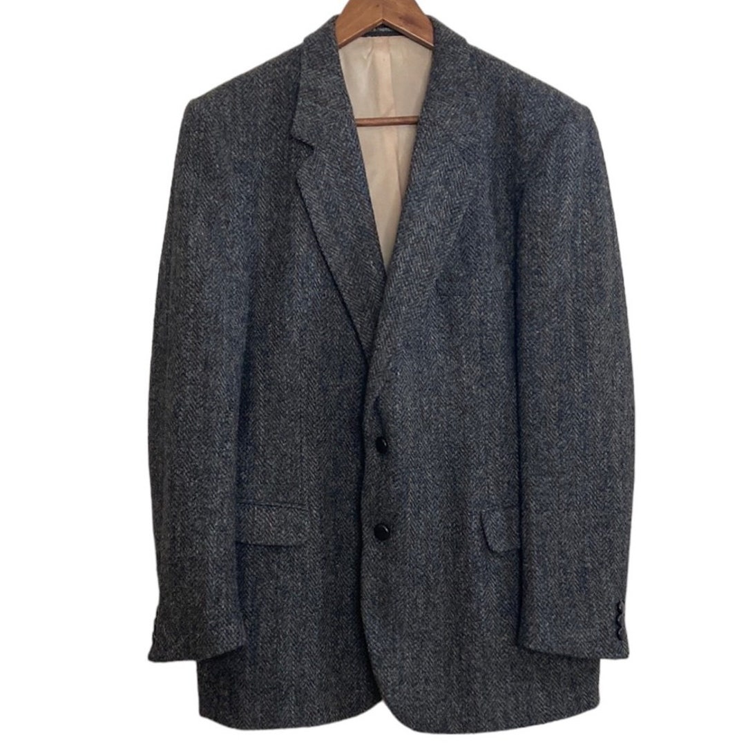 Vintage Harris Tweed Sport Coat Mens 44R Grey Wool Blazer Herringbone ...