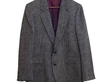 Vintage Harris Tweed Sport Coat Mens 42S Grey Wool Blazer Retro 70s Dad Academia