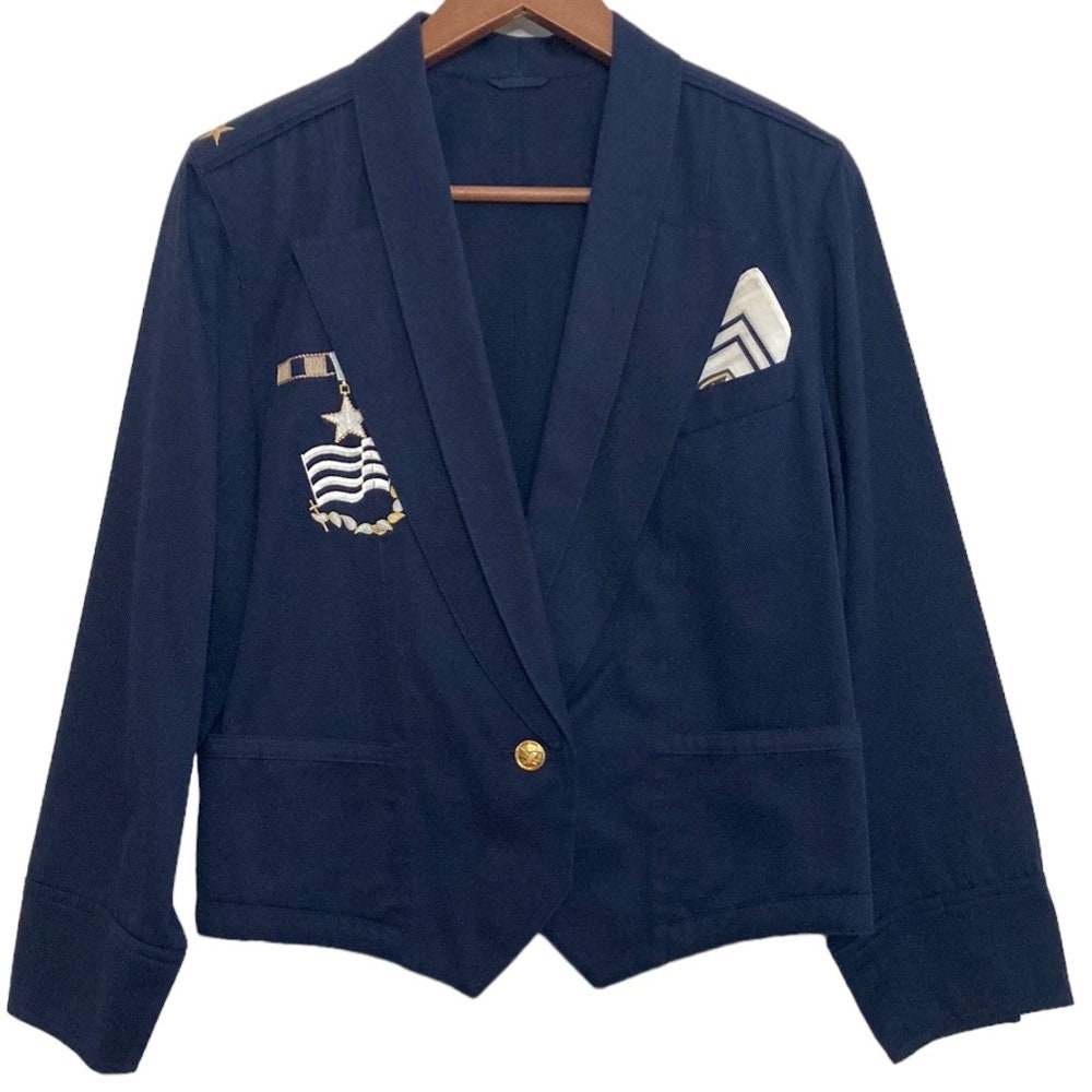 Navy blue cotton blazer shop
