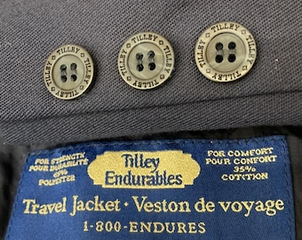 Vintage Tilley Travellers Jacket Men 41 Tall Navy Blue Sport Coat Made in Canada