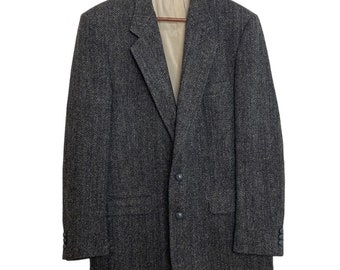 Vintage Harris Tweed Sport Coat Mens 42R Grey Tan Wool Blazer Retro Jacket