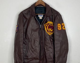 Vintage Varsity Jacket Mens 38 Brown Leather Queen's Commerce 90s University