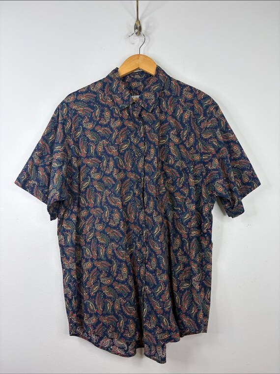 Tilley, Vintage Tilley Shirt Womens XXL Navy Blue Red Paisley Short Sleeve Cotton
