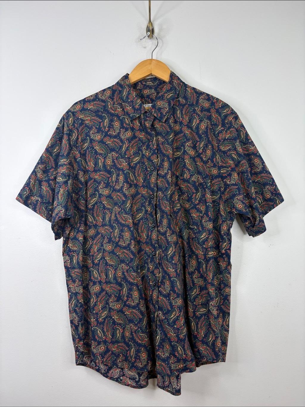Tilley, Vintage Tilley Shirt Womens XXL Navy Blue Red Paisley Short Sleeve Cotton