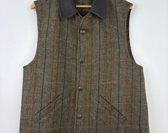 Vintage Tweed Vest Mens Medium Brown Lambswool Windowpane Made in Ireland