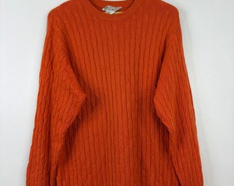 Vintage Gucci Sweater Mens 54 XL Orange Cashmere Cable Knit Made in Italy 70s