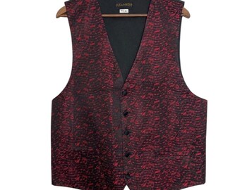 Vintage Waistcoat Mens Medium Large Red Embroidered Musical Notes Music Lover