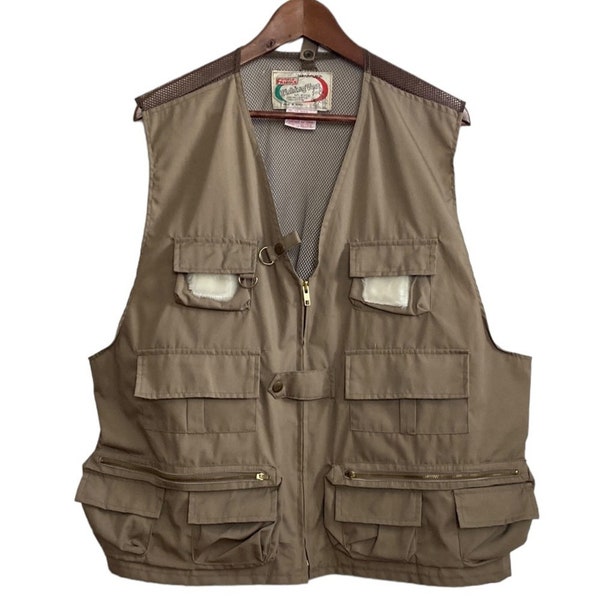 Vintage Fishing Vest Mens XL Tan Beige Sanforized 70s Fly Fish Dad Gorpcore