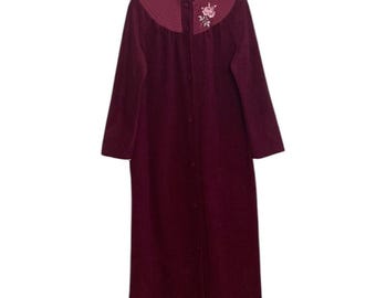 Vintage Lounge Gown Women Large XL Dark Red Maxi Robe Nightgown Grannycore