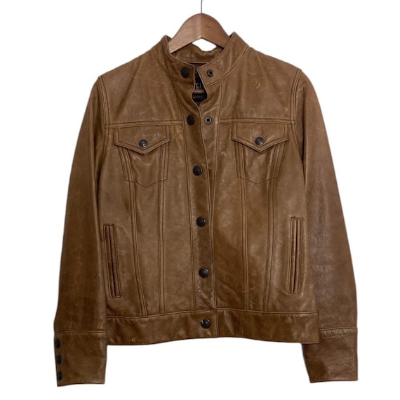 Vintage Gap Leather Jacket Womens Small Brown Moto Trucker Western