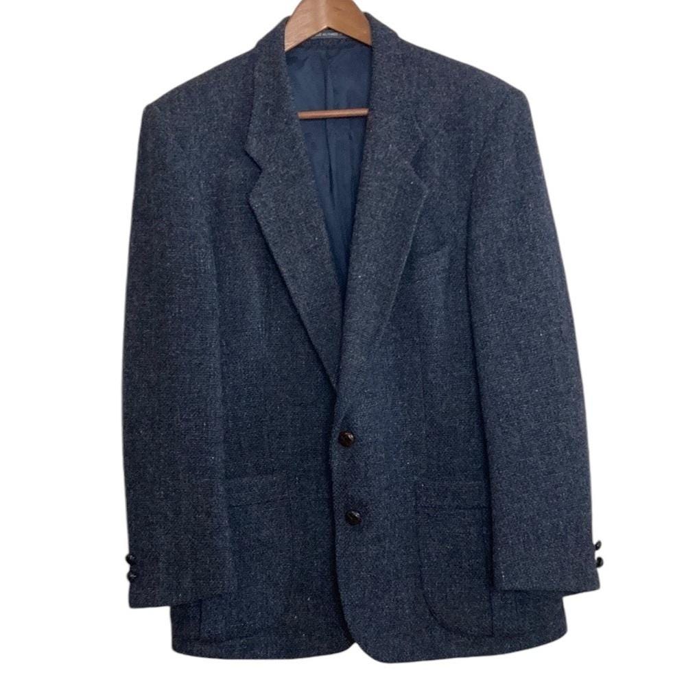 Vintage Harris Tweed Sport Coat Mens 42S Blue Red Fleck Wool