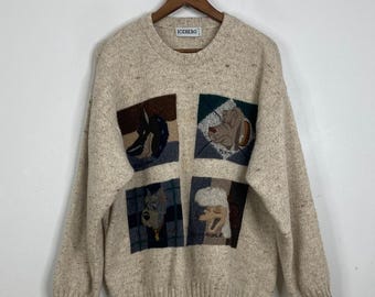 Vintage Iceberg Disney Dogs Sweater Mens XL Wool Silk Linen 90s Italy Pluto