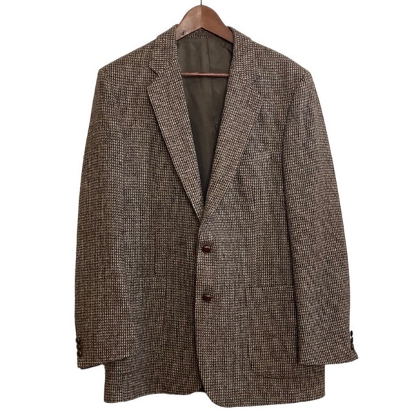 Vintage Harris Tweed Sport Coat Mens 42R 42L Brown Nailhead Wool Blazer Retro