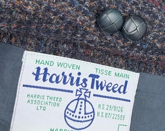 Vintage Harris Tweed Sport Coat Men 44R Grey Wool Blue Red Stripe Made in Canada