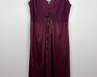Vintage Nightie Womens 3XL Cherry Red Lace Satin Stretch Slip Dress Lingerie