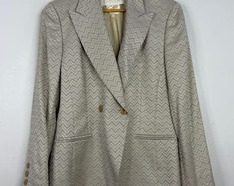 Vintage Escada Margaretha Ley Blazer Womens 38 Silver Gold Silk Double Breast