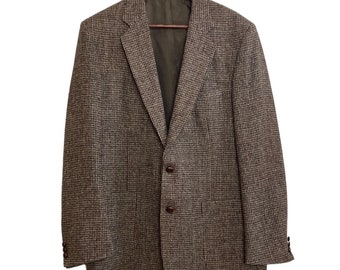 Vintage Harris Tweed Sport Coat Mens 42R 42L Brown Nailhead Wool Blazer Retro